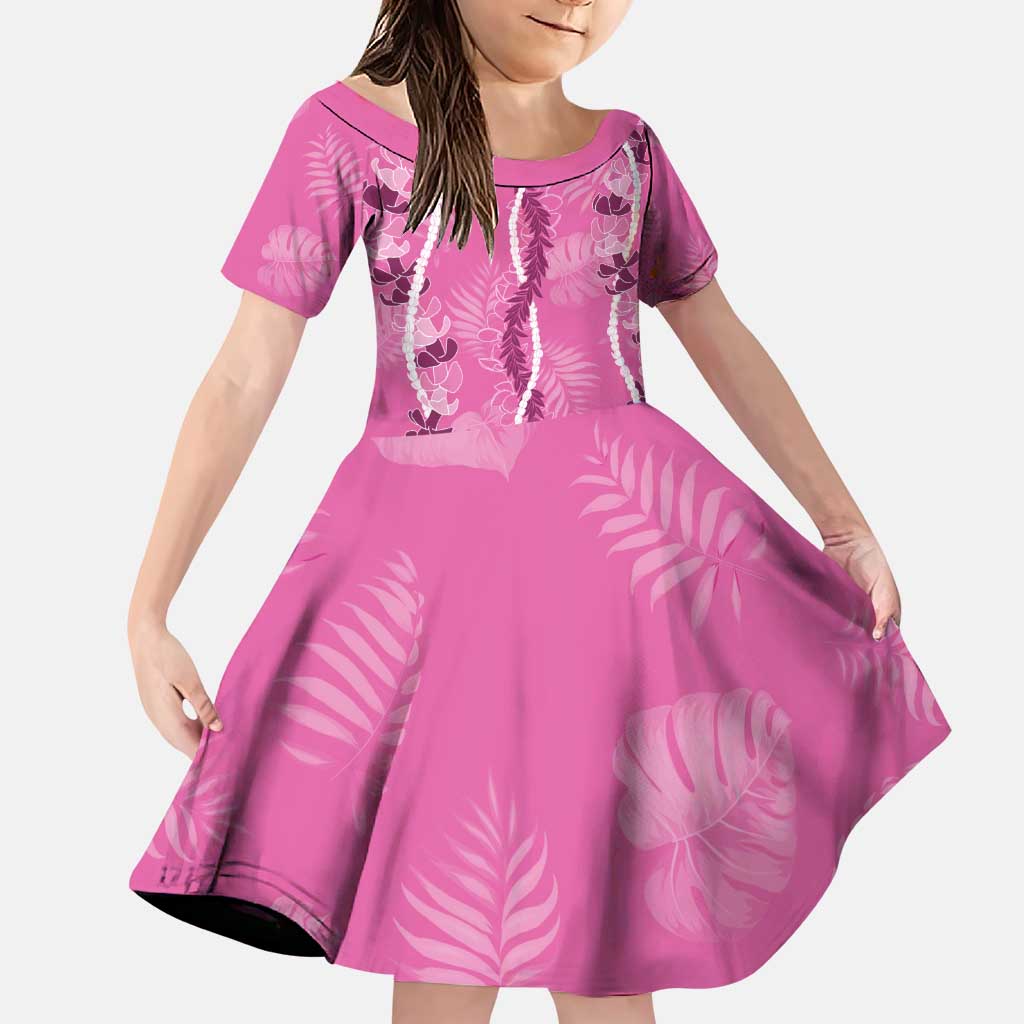 Hawaii Maile Lei Family Matching Puletasi and Hawaiian Shirt With Pink Monstera Pattern
