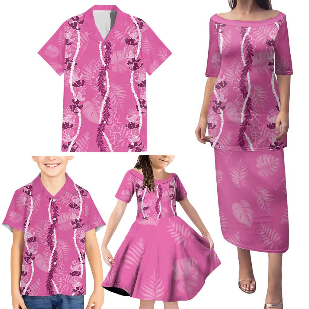 Hawaii Maile Lei Family Matching Puletasi and Hawaiian Shirt With Pink Monstera Pattern LT05 - Polynesian Pride