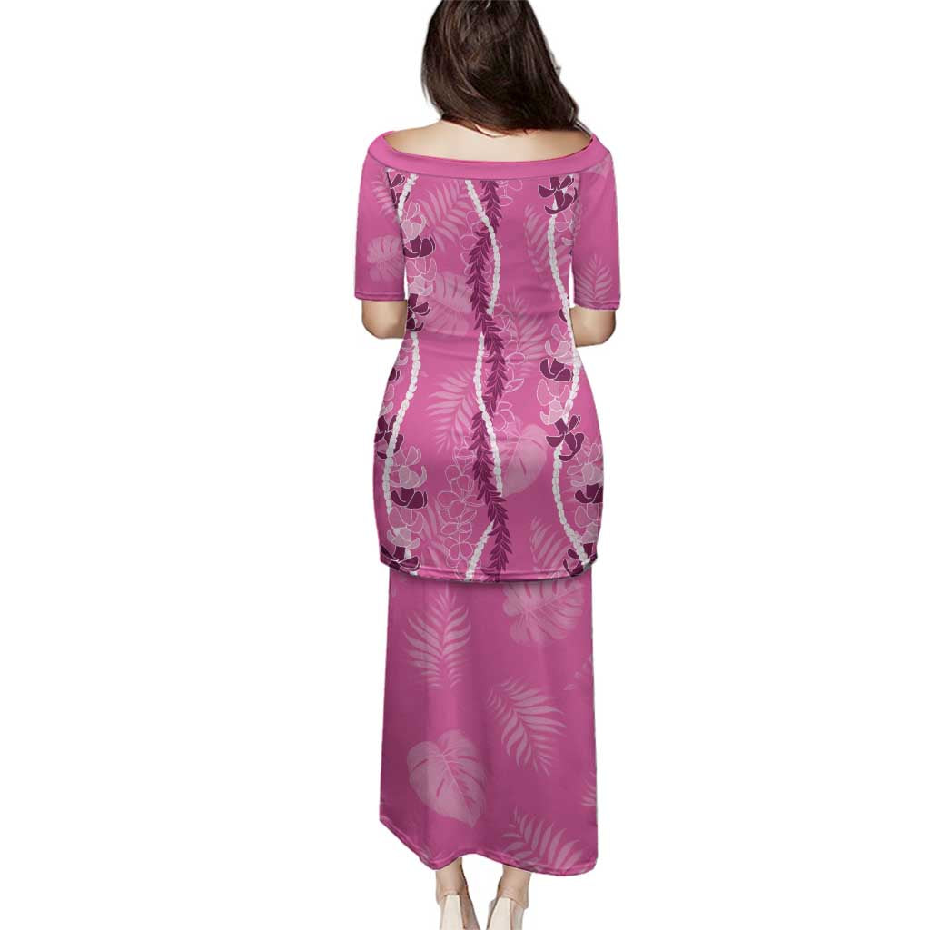 Hawaii Maile Lei Family Matching Puletasi and Hawaiian Shirt With Pink Monstera Pattern