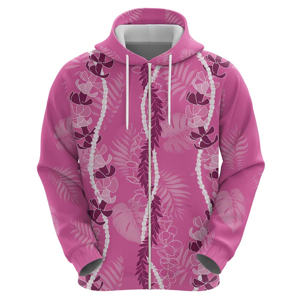 Hawaii Maile Lei Hoodie With Pink Monstera Pattern