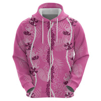 Hawaii Maile Lei Hoodie With Pink Monstera Pattern