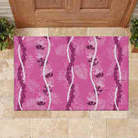 Hawaii Maile Lei Rubber Doormat With Pink Monstera Pattern