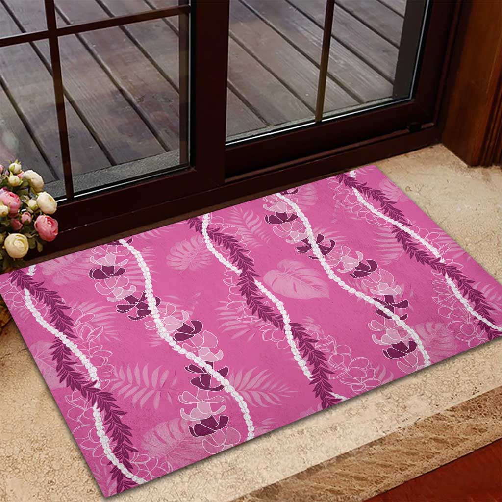 Hawaii Maile Lei Rubber Doormat With Pink Monstera Pattern