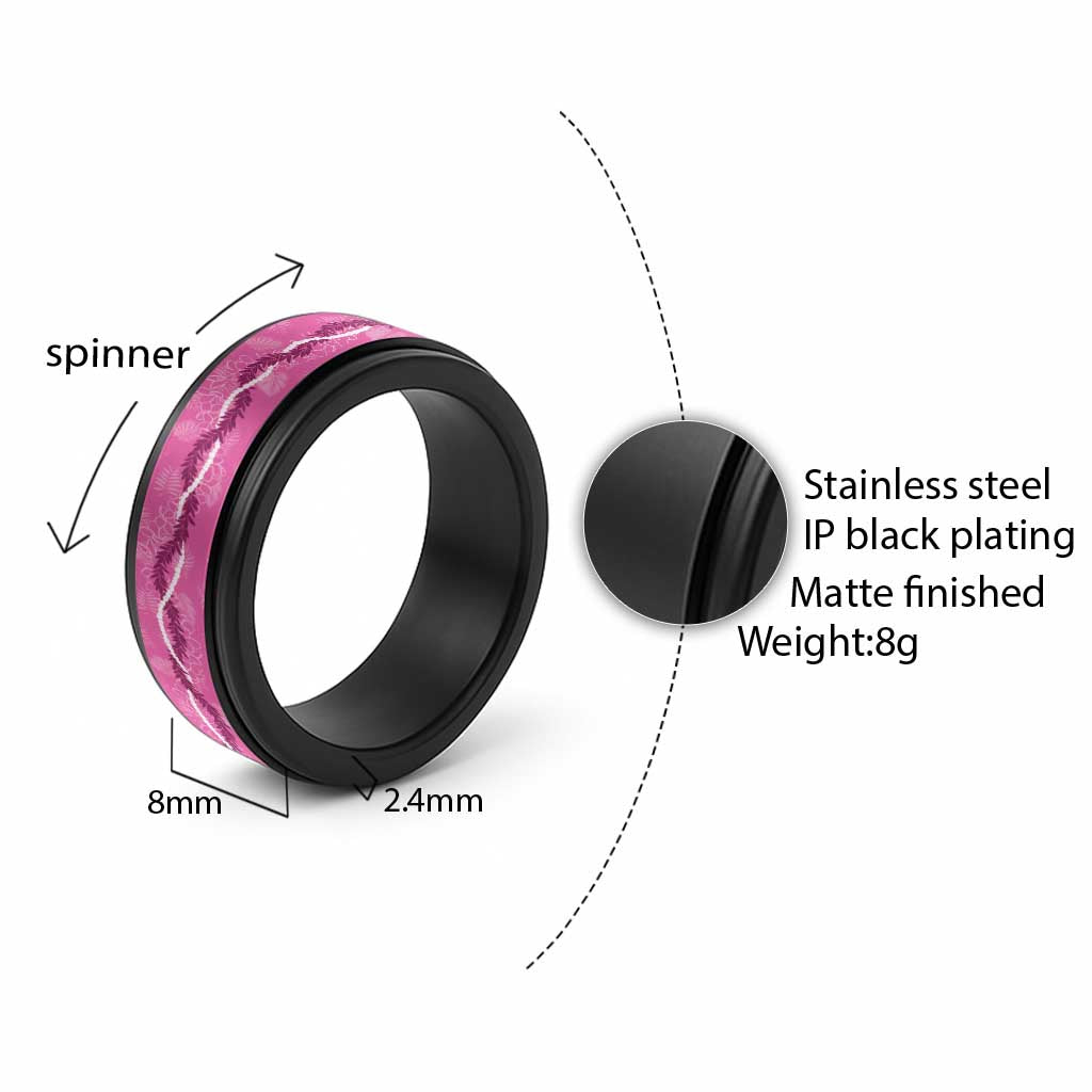 Hawaii Maile Lei Spinner Ring With Pink Monstera Pattern - Polynesian Pride