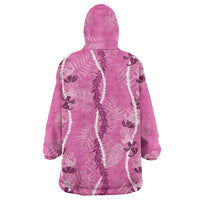 Hawaii Maile Lei Wearable Blanket Hoodie With Pink Monstera Pattern