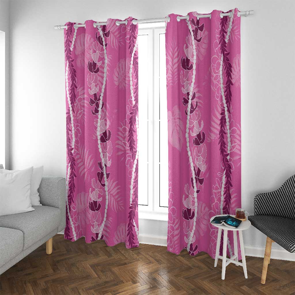 Hawaii Maile Lei Window Curtain With Pink Monstera Pattern