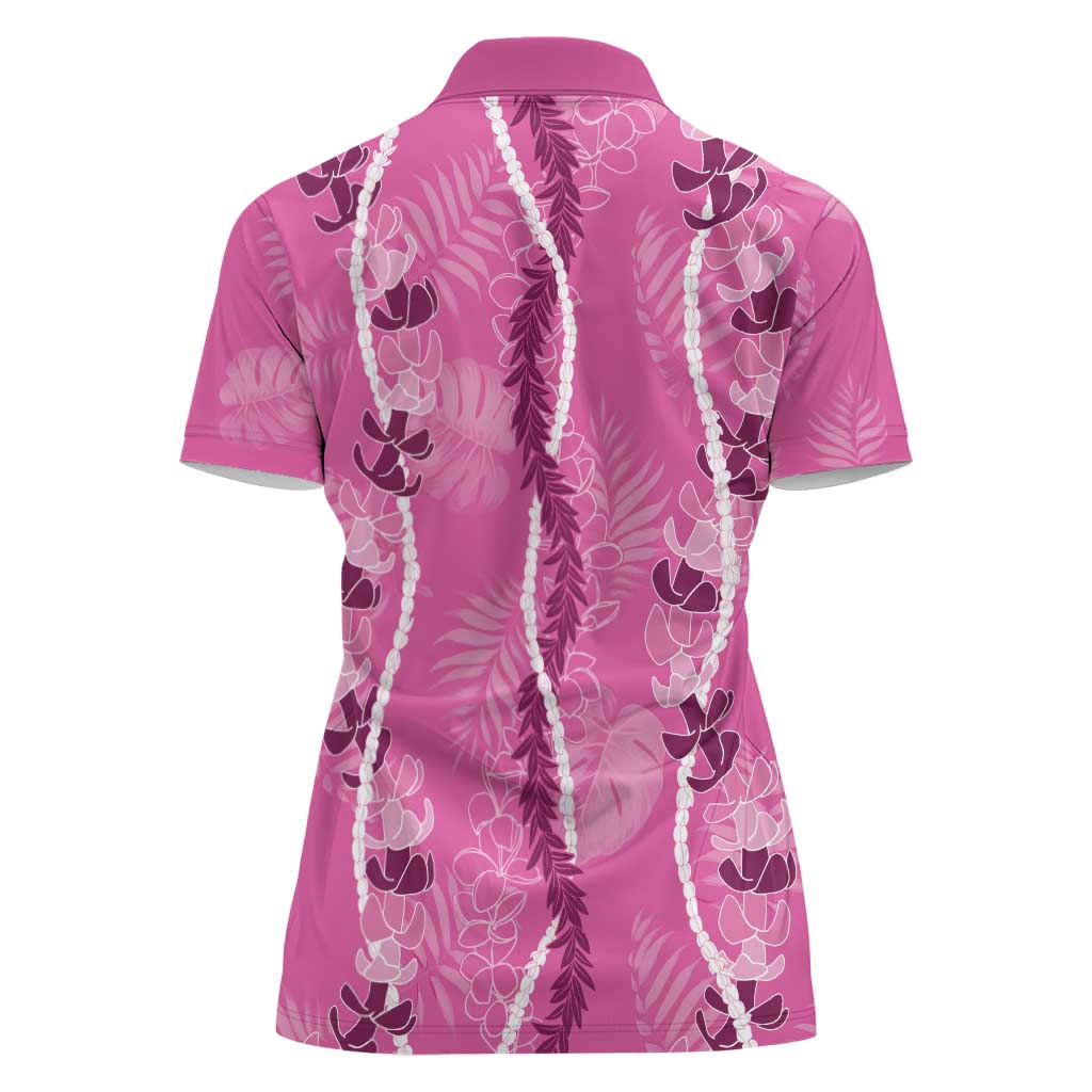 Hawaii Maile Lei Women Polo Shirt With Pink Monstera Pattern