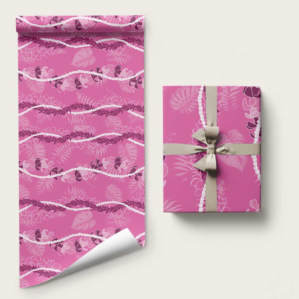 Hawaii Maile Lei Wrapping Paper With Pink Monstera Pattern - Polynesian Pride