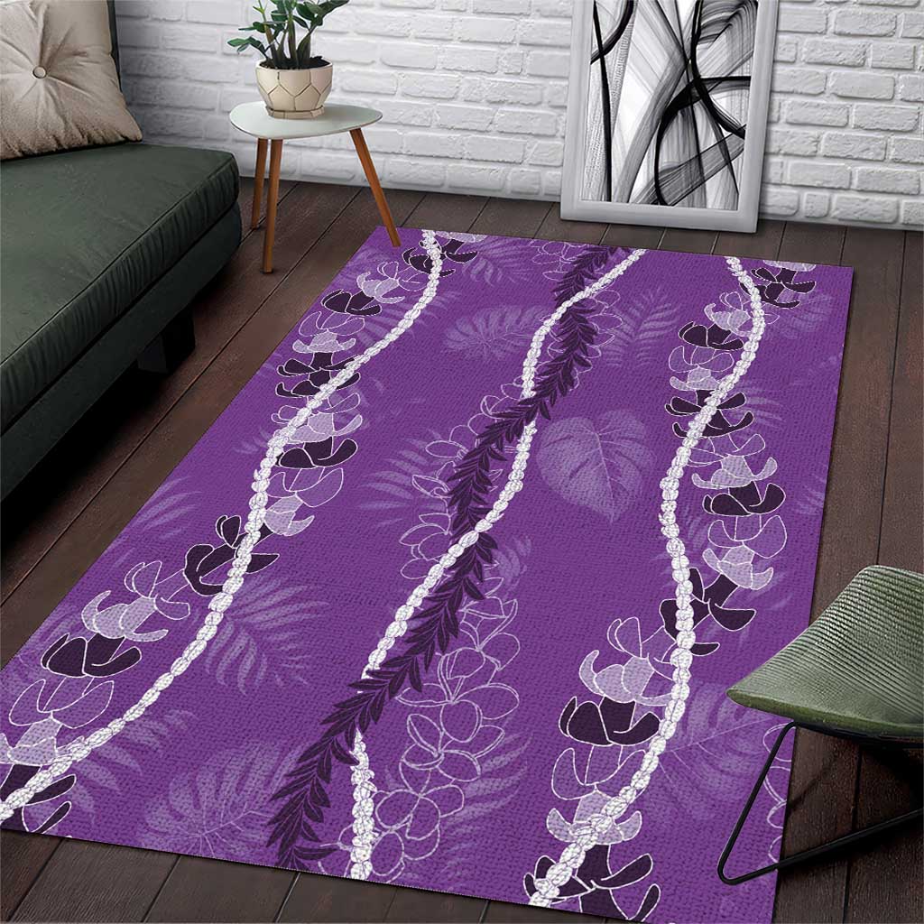 Hawaii Maile Lei Area Rug With Violet Monstera Pattern