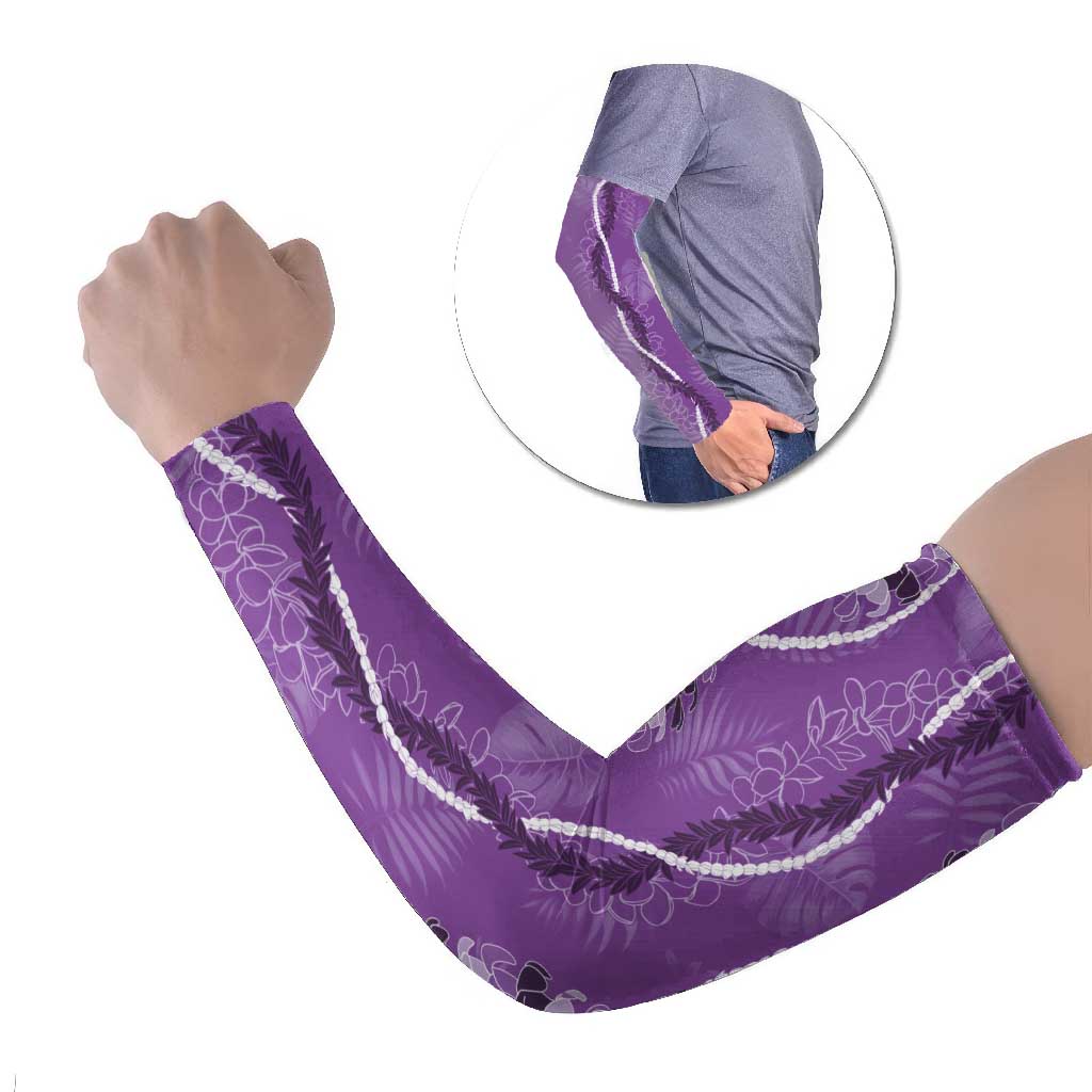 Hawaii Maile Lei Arm Sleeves With Violet Monstera Pattern - Polynesian Pride