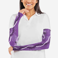 Hawaii Maile Lei Arm Sleeves With Violet Monstera Pattern - Polynesian Pride
