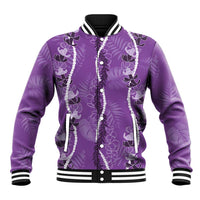 Hawaii Maile Lei Baseball Jacket With Violet Monstera Pattern