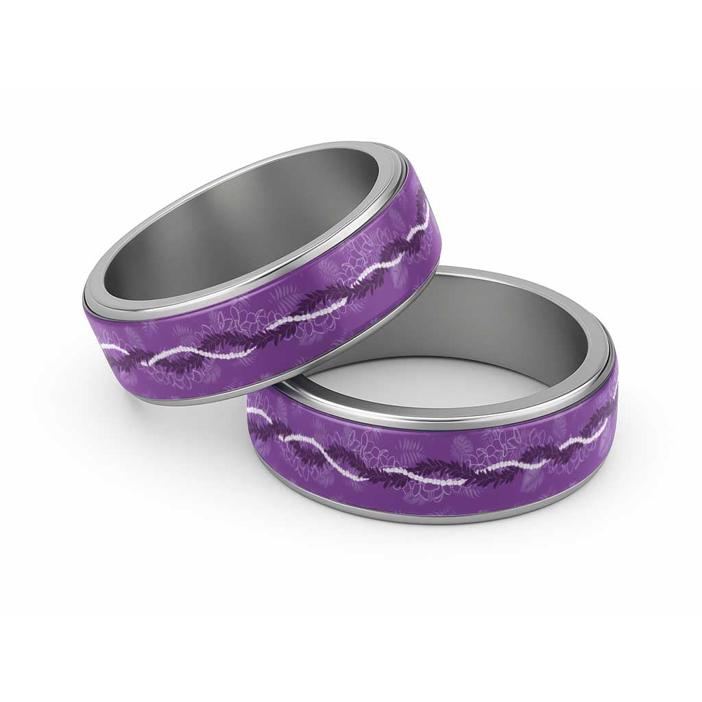 Hawaii Maile Lei Classic Ring With Violet Monstera Pattern - Polynesian Pride