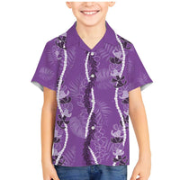 Hawaii Maile Lei Family Matching Mermaid Dress and Hawaiian Shirt With Violet Monstera Pattern