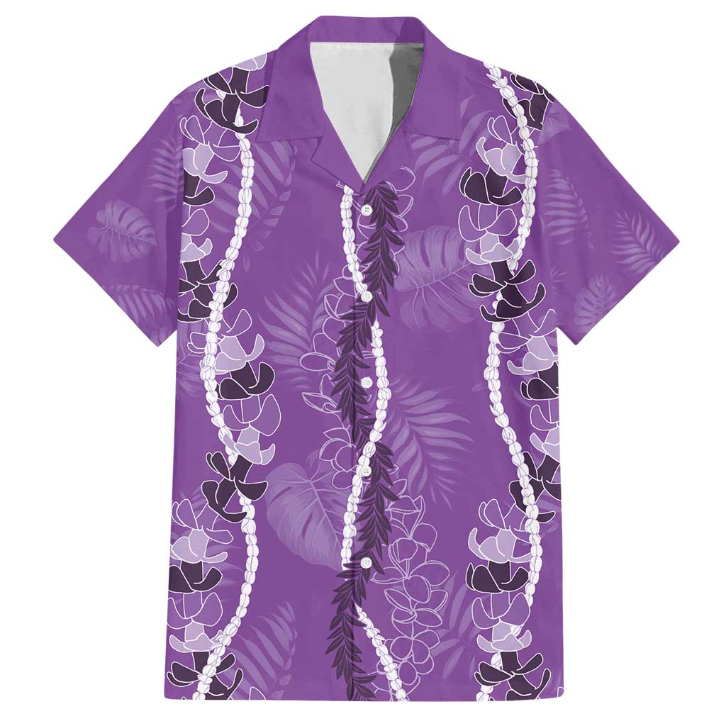 Hawaii Maile Lei Family Matching Off Shoulder Short Dress and Hawaiian Shirt With Violet Monstera Pattern