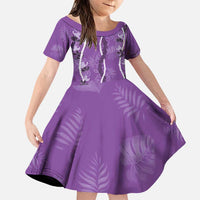 Hawaii Maile Lei Family Matching Puletasi and Hawaiian Shirt With Violet Monstera Pattern