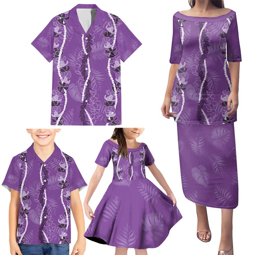 Hawaii Maile Lei Family Matching Puletasi and Hawaiian Shirt With Violet Monstera Pattern LT05 - Polynesian Pride