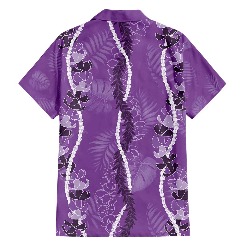 Hawaii Maile Lei Family Matching Puletasi and Hawaiian Shirt With Violet Monstera Pattern