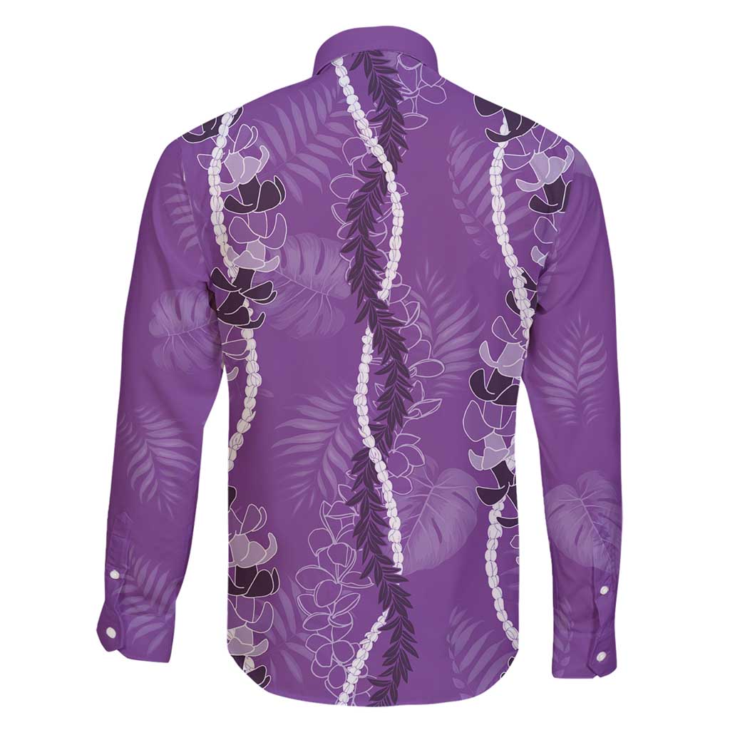 Hawaii Maile Lei Family Matching Puletasi and Hawaiian Shirt With Violet Monstera Pattern