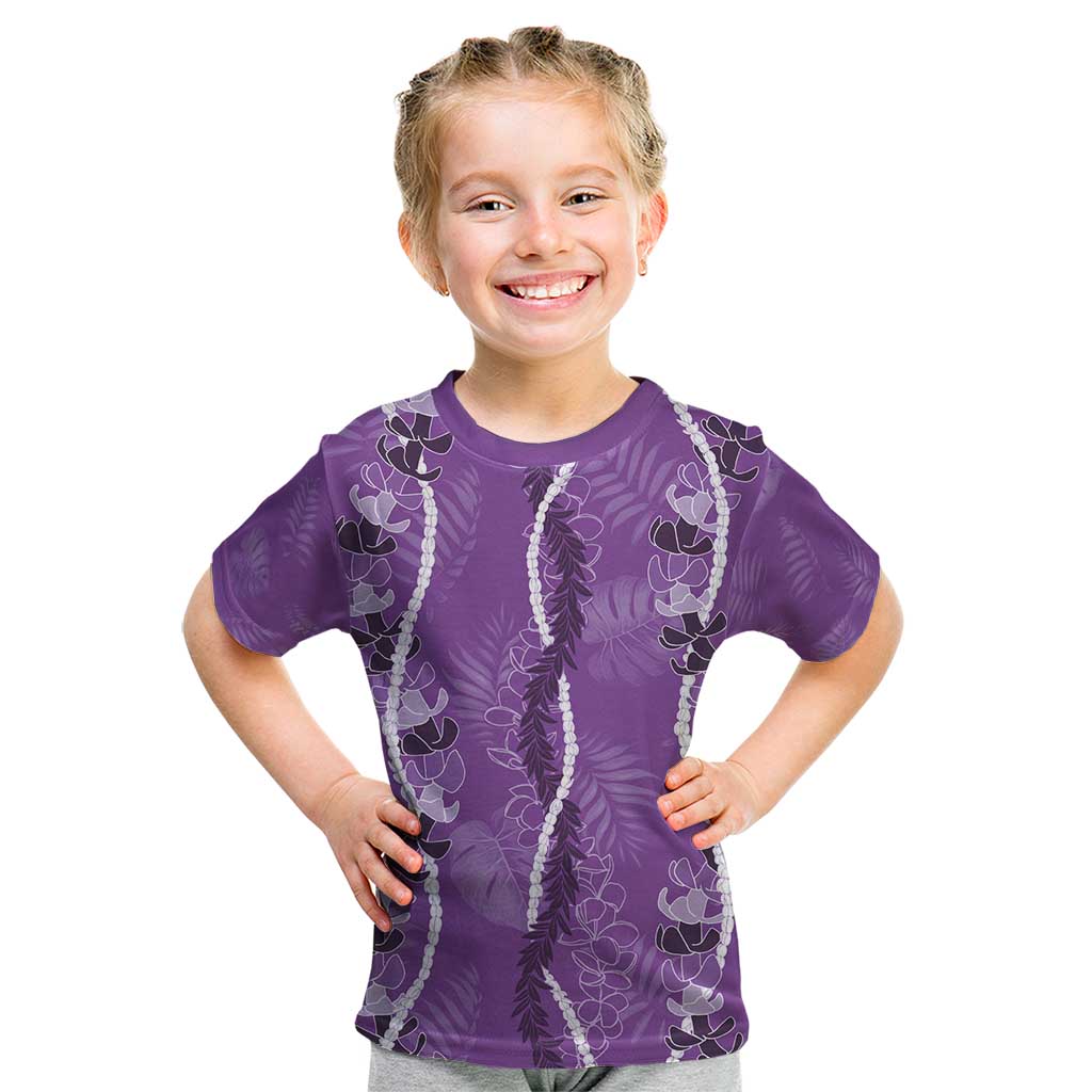 Hawaii Maile Lei Kid T Shirt With Violet Monstera Pattern LT05 Violet - Polynesian Pride