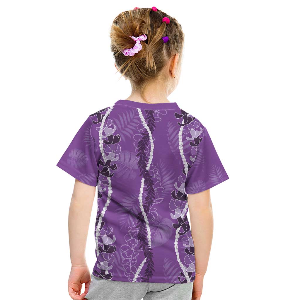 Hawaii Maile Lei Kid T Shirt With Violet Monstera Pattern LT05 - Polynesian Pride