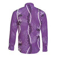 Hawaii Maile Lei Long Sleeve Button Shirt With Violet Monstera Pattern