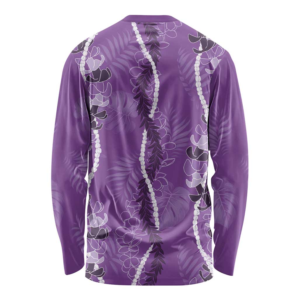 Hawaii Maile Lei Long Sleeve Shirt With Violet Monstera Pattern