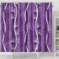 Hawaii Maile Lei Shower Curtain With Violet Monstera Pattern