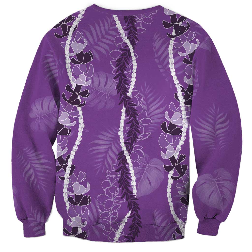 Hawaii Maile Lei Sweatshirt With Violet Monstera Pattern