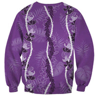 Hawaii Maile Lei Sweatshirt With Violet Monstera Pattern