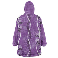 Hawaii Maile Lei Wearable Blanket Hoodie With Violet Monstera Pattern