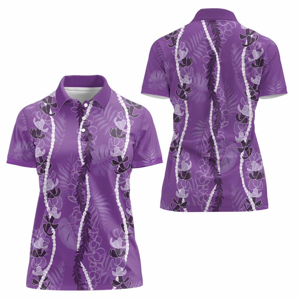 Hawaii Maile Lei Women Polo Shirt With Violet Monstera Pattern