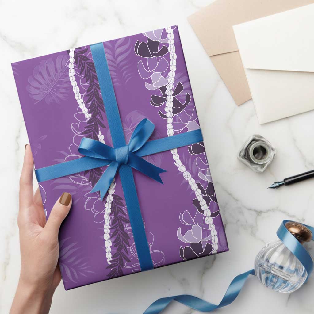 Hawaii Maile Lei Wrapping Paper With Violet Monstera Pattern - Polynesian Pride