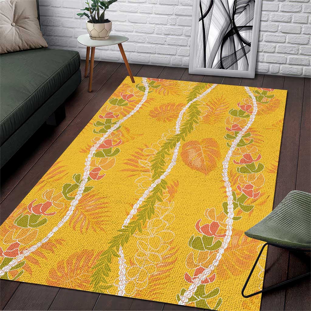 Hawaii Maile Lei Area Rug With Yellow Monstera Pattern