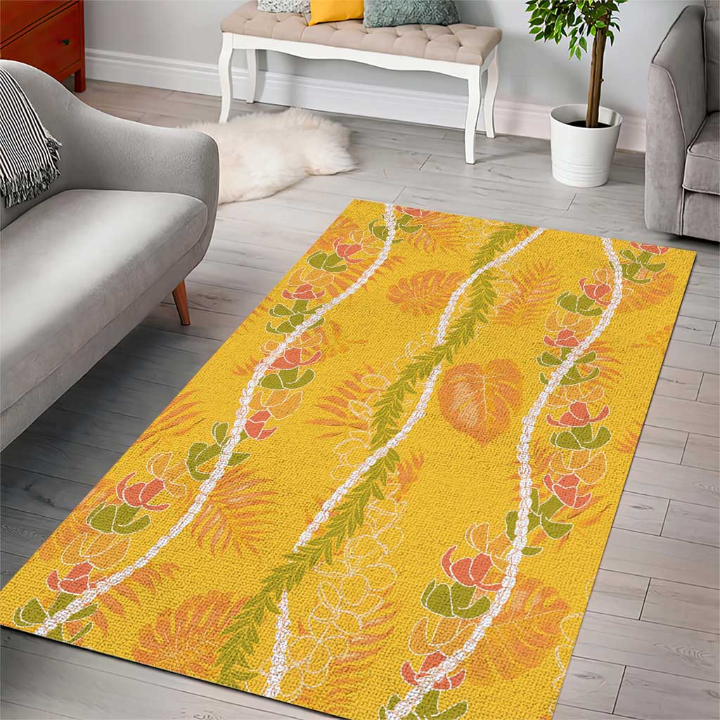 Hawaii Maile Lei Area Rug With Yellow Monstera Pattern