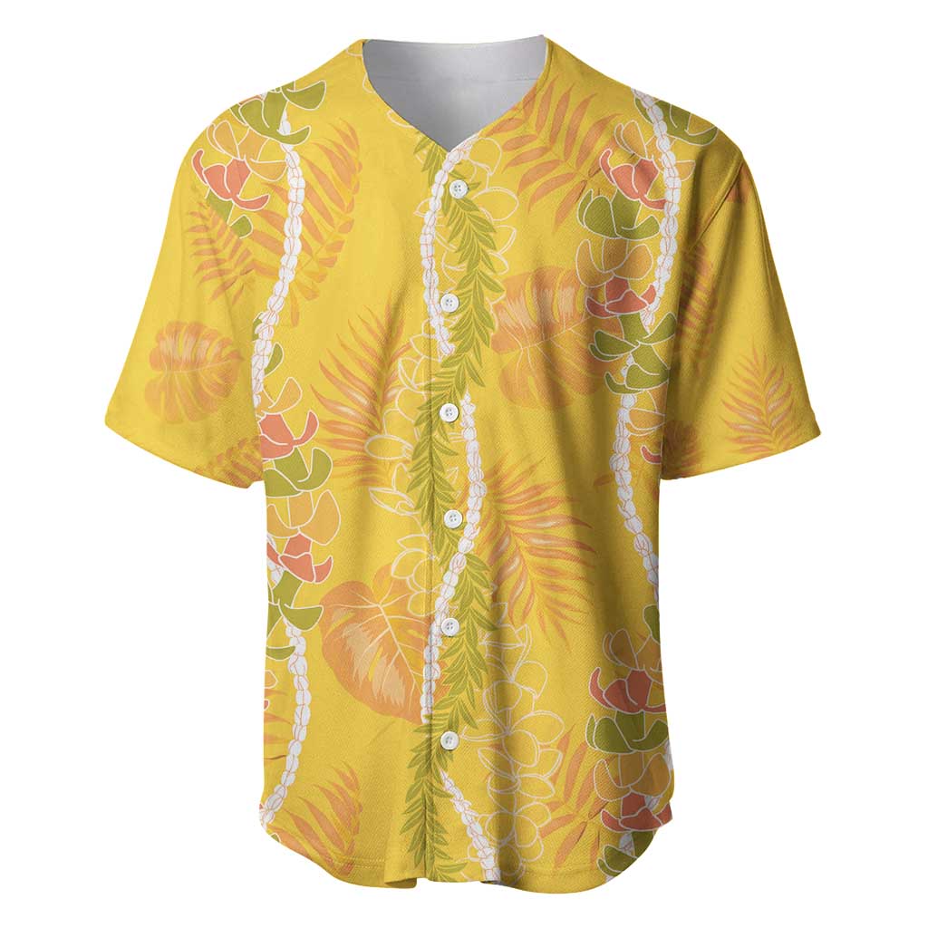 Hawaii Maile Lei Baseball Jersey With Yellow Monstera Pattern LT05 Yellow - Polynesian Pride