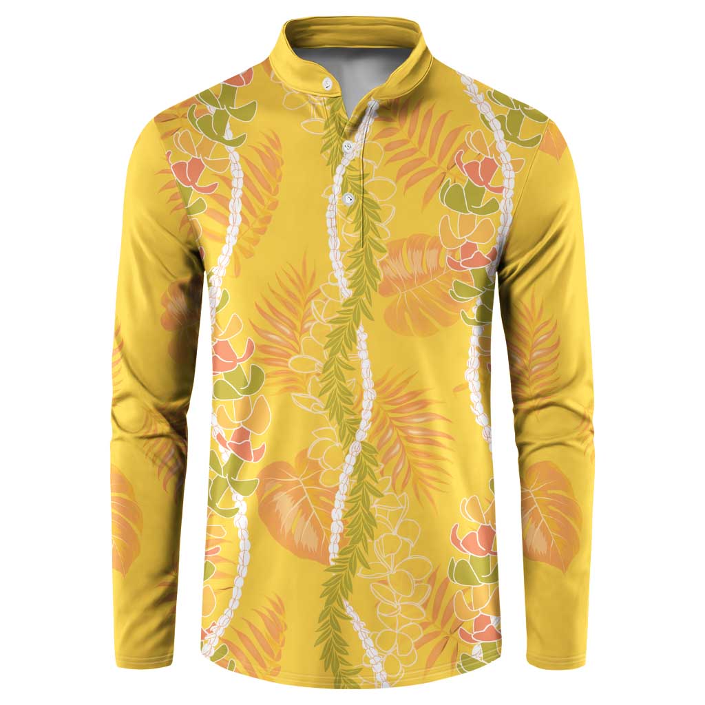 Hawaii Maile Lei Button Sweatshirt With Yellow Monstera Pattern LT05 Yellow - Polynesian Pride