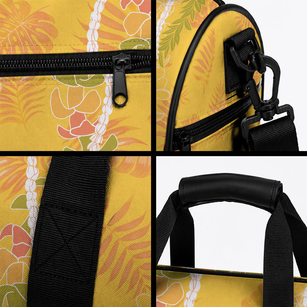 Hawaii Maile Lei Duffle Bag With Yellow Monstera Pattern