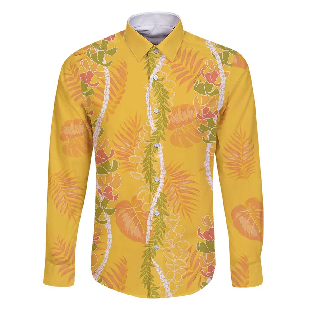 Hawaii Maile Lei Family Matching Off Shoulder Short Dress and Hawaiian Shirt With Yellow Monstera Pattern