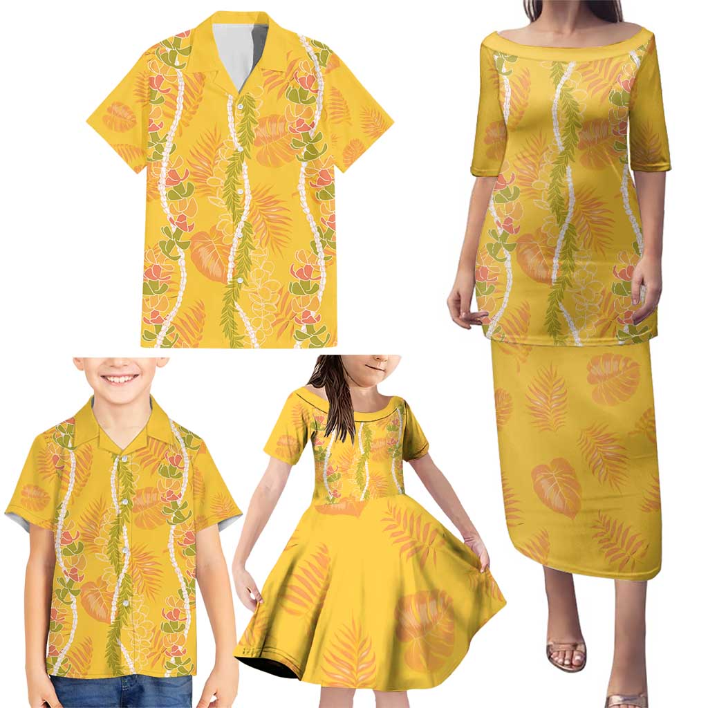 Hawaii Maile Lei Family Matching Puletasi and Hawaiian Shirt With Yellow Monstera Pattern LT05 - Polynesian Pride