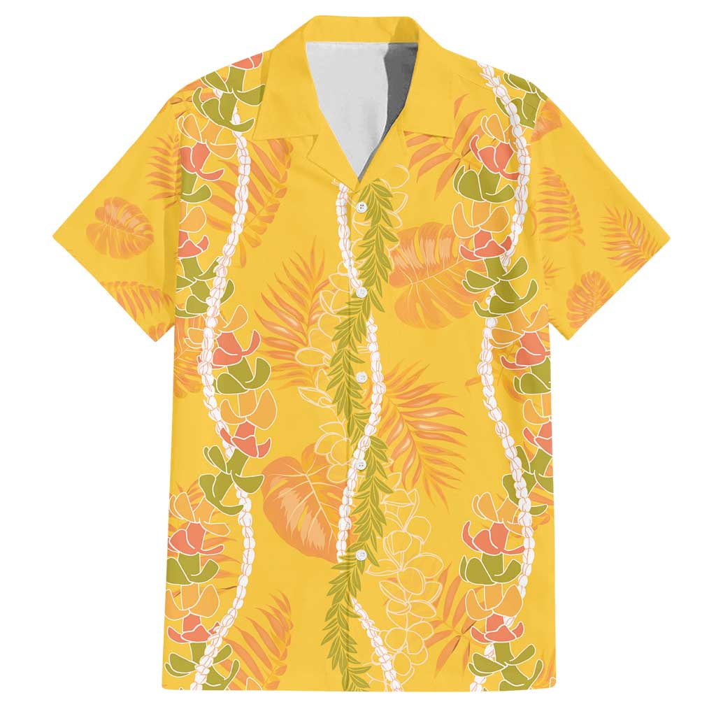 Hawaii Maile Lei Family Matching Puletasi and Hawaiian Shirt With Yellow Monstera Pattern