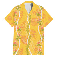 Hawaii Maile Lei Family Matching Short Sleeve Bodycon Dress and Hawaiian Shirt With Yellow Monstera Pattern