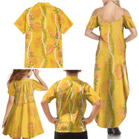 Hawaii Maile Lei Family Matching Summer Maxi Dress and Hawaiian Shirt With Yellow Monstera Pattern