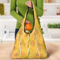 Hawaii Maile Lei Grocery Bag With Yellow Monstera Pattern