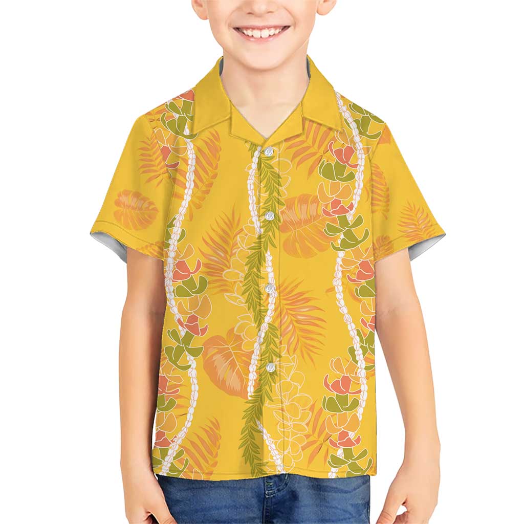 Hawaii Maile Lei Kid Hawaiian Shirt With Yellow Monstera Pattern LT05 Kid Yellow - Polynesian Pride