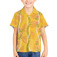 Hawaii Maile Lei Kid Hawaiian Shirt With Yellow Monstera Pattern LT05 Kid Yellow - Polynesian Pride