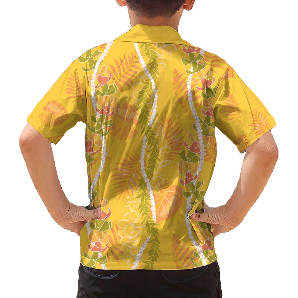 Hawaii Maile Lei Kid Hawaiian Shirt With Yellow Monstera Pattern LT05 - Polynesian Pride