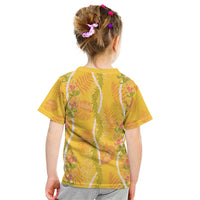 Hawaii Maile Lei Kid T Shirt With Yellow Monstera Pattern LT05 - Polynesian Pride