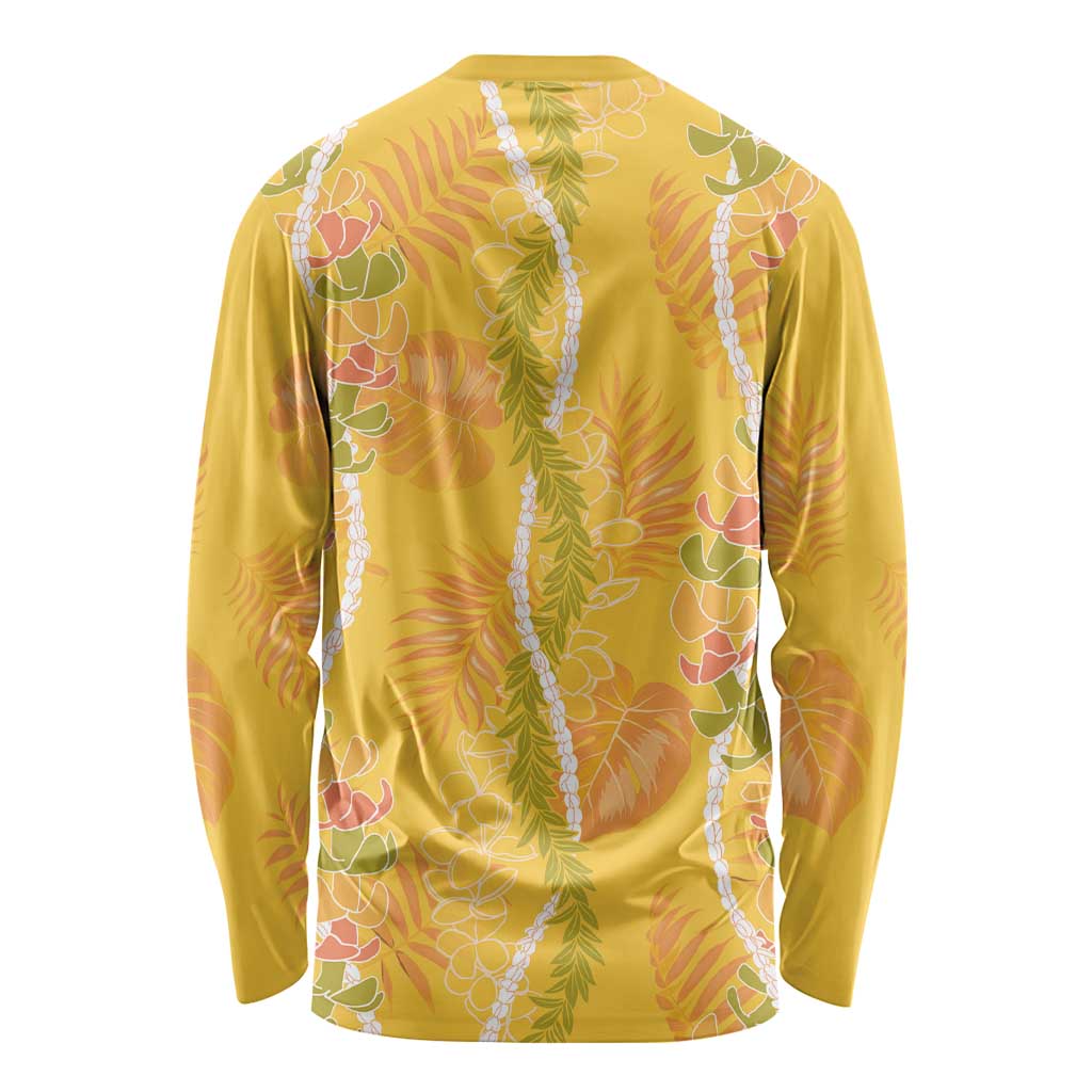 Hawaii Maile Lei Long Sleeve Shirt With Yellow Monstera Pattern