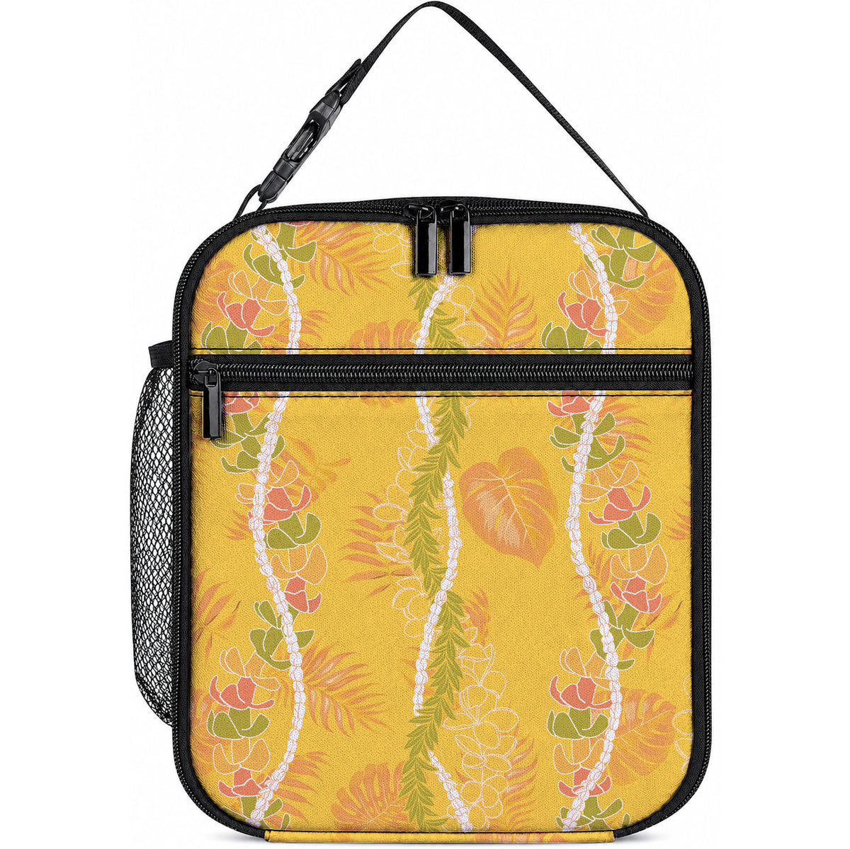 Hawaii Maile Lei Lunch Bag With Yellow Monstera Pattern